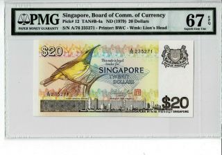 Singapore P 12 1979 20 Dollars Prefix A Pmg 67 Epq Gem Unc