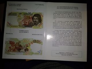 ITALY 100000 lire CARAVAGGIO XF/AUNC,  RARE PRESENTATION BOOK 3