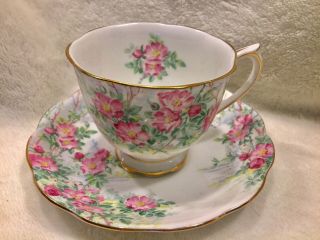 Vtg Royal Albert 1940’s Pink Wild Roses Floral Series Cup/saucer Euc