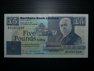 Northern Ireland Northern Bank Limited 5 Pounds P.  193/b 1990 Unc Rare