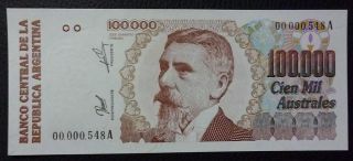 Argentina Banknote 100000 Australes,  Pick 337 Unc 1990 (low Serial Number)