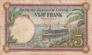 Belgium Belgian Congo 5 Francs 1929 RARE (B145) 2