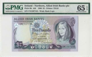 1.  1.  1990 Northern Ireland Belfast 5 Pounds Rare ( (pmg 65 Epq))