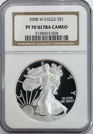 2008 Pf70 West Point 1oz Silver Eagle $1 Ngc S$1 W Ultra Cameo
