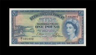 1957 British Colony Bermuda 1 Pound Qeii Rare " S/1 " ( (ef, ))