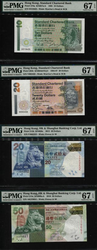 Tt Hong Kong Melody 10,  20,  & 50 Dollars Pmg 67 Epq Gem Unc Set Of Four