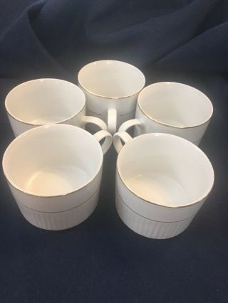 Set Of 5 Handled Flat Cups Black Tie Gibson Housewares China Gold Trim Mugs