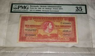 Bermuda / British Administration Pick 19c 1966 10 Shillings Pmg 35