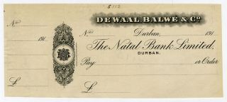 Waterlow & Sons.  South Africa Proof Check De Waal,  Balwe & Co.  191x (ca.  1910 