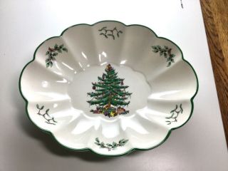 Spode Christmas Tree Oval Fluted Dish / Serving Bowl England,  10.  5”