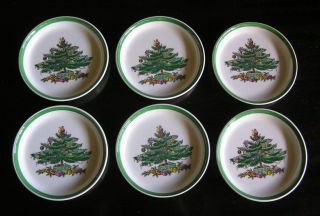 Set Of 6 Vintage Spode Christmas Tree Porcelain Coasters