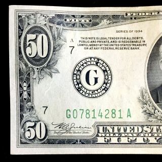 1934 Note $50 Bill Federal Reserve Bank Of Chicago Choice Bu,  $$ Nr 13545