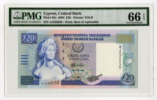 Cyprus,  Central Bank Of Cyprus 2004 20 Pounds P - 63c,  Pmg Gem Unc 66 Epq