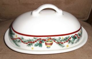 Pfaltzgraff Holiday Garland Covered Butter Dish With Lid