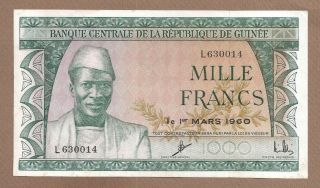 Guinea: 1000 Francs Banknote,  (unc),  P - 15a,  01.  03.  1960,