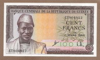 Guinea: 100 Francs Banknote,  (unc),  P - 13a,  01.  03.  1960,