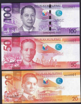 2019 Philippine 20,  50 100 Pesos Ngc First Serial 000001 Uncirculated Banknote