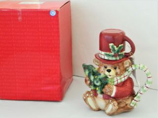 Fitz And Floyd Essentials– Teddy Bear Christmas Teapot/cocoa Jug – Holiday Décor