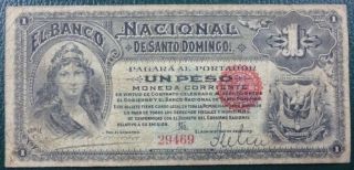 Dominican Republic Banknote 1 Peso,  P.  S131 Vf - 1898 (banco Nal.  Santo Domingo)
