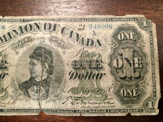 1878 Dominion Of Canada One Dollar Banknote 5435 3