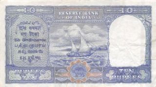 India 10 Rupees Nd.  1943 P 24 Series B/27 Kg.  G.  Vi Circulated Banknote