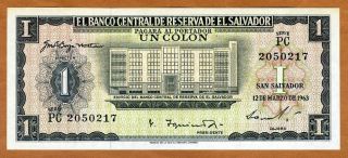 El Salvador,  1 Colone,  1963,  P - 100,  Pc,  Unc Columbus,  Pre - Usd$,  Scarce
