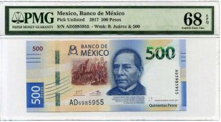 Mexico 500 Pesos 2017 P Gem Unc Pmg 68 Epq