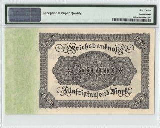 Germany,  Reichsbanknote 1922 P - 79 PMG Gem UNC 67 EPQ 50,  000 Mark 2