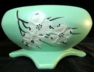 Mccoy Pottery Green Dogwood 4 - Footed Planter Bowl -