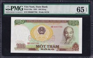 Vietnam Banknote 100d 1985 Gem Uncirculated Pmg 65epq Pick 98a