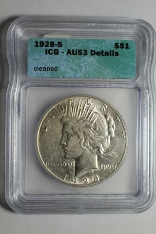 1928 S Peace Silver Dollar Icg Au53 Details