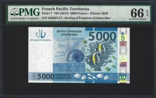 2014 French Pacific Territories 5000 Francs,  P - 7 Pmg Gem Unc 66 Epq,  Tahiti Etc