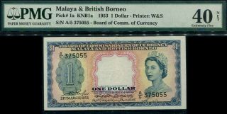 Malaya & British Borneo Queen Elizabeth $1 Note Pmg 40 Extremely Fine 1953 P1a.