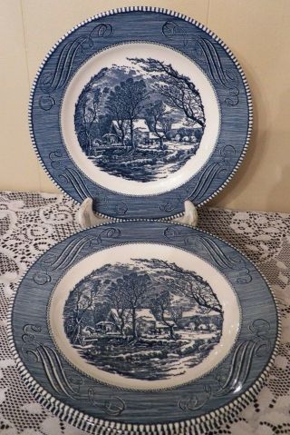 4 Vintage Currier And Ives By Royal China 10 " Grits Mill Dinner Plates