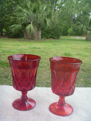 2 Noritake Perspective Ruby Red Glass Iced Tea Water Goblet Elegant