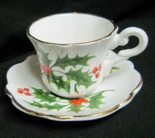 Royal Sutherland H & M Miniature Cup And Saucer Holly Leaves And Mistletoe