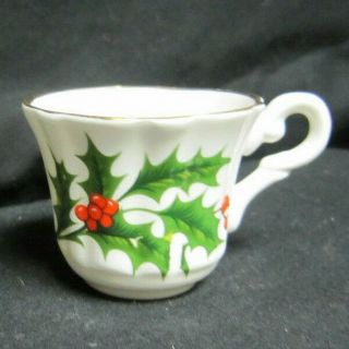 Royal Sutherland H & M Miniature Cup and Saucer Holly Leaves and Mistletoe 2