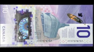 2018 Bank Of Canada $10 Dollars 3 Digit Radar Note,  Serial No.  Fty7378737