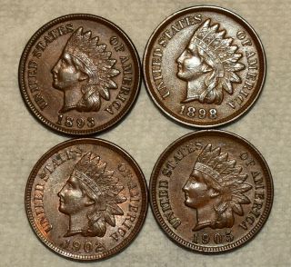 About Uncirculated 1893,  1898,  1902,  And 1905 Indian Head Cents Lustrous