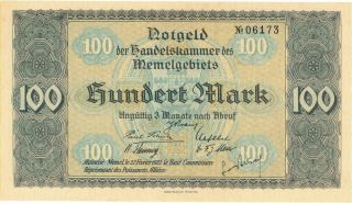 Memel 100 Mark Currency Banknote 1922 Cu