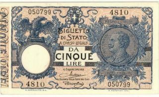 Italy 5 Lire Currency Banknote 1904 - PMG 63 CU 2