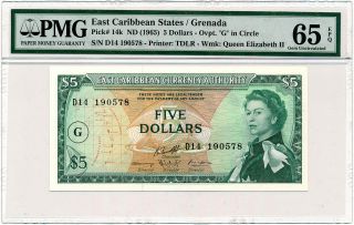 East Caribbean States - Grenada - 5 Dollars 1965 P14k Pmg Gem Unc 65 Epq