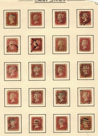 Gb Qv 1858 - 1879 Album Page Of Unchecked 1d Red Plate Number Sg 43/44 Stamps 8