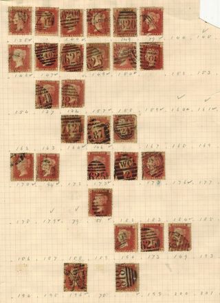 Gb Qv 1858 - 1879 Album Page Of Unchecked 1d Red Plate Number Sg 43/44 Stamps 5