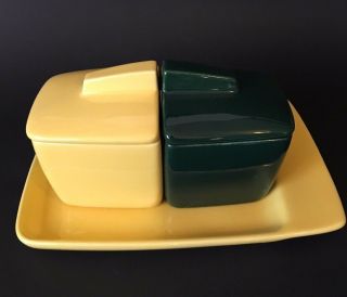 Vintage Retro Fransciscan Pottery Toastmaster Yellow And Green Jam Tray
