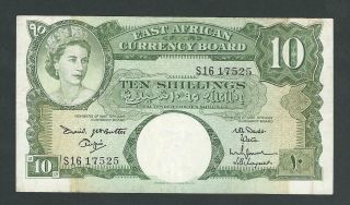 East Africa 10 Shillings 1961 Pik - 42a Queen Elizabeth Ii Vf