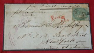Great Britain 1859 Qv 1 Shilling Mourning Cover To Usa York