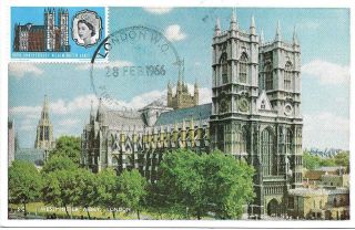 Westminster Abbey 1966 London Wc First Day Issue (phosphor) On Abbey Postcard.