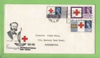 G.  B.  1963 Red Cross Set On First Day Cover,  Bournemouth Fdi