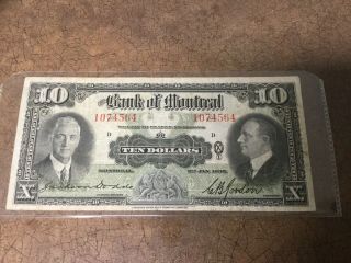 1935 Bank Of Montreal $10 Ten Dollar Bank Note Serial 1074564.  Dodds Gordon